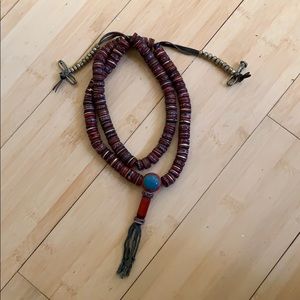 Tibetan Mala Necklace Inlaid Coral and Turquoise